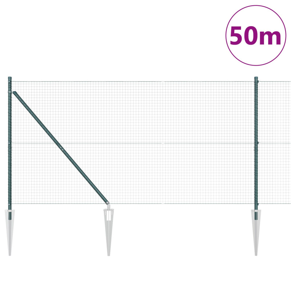 Produktbild för Svetsat trådgalleri med piggar 50 x 1,2 m PVC-belagda stål Grön