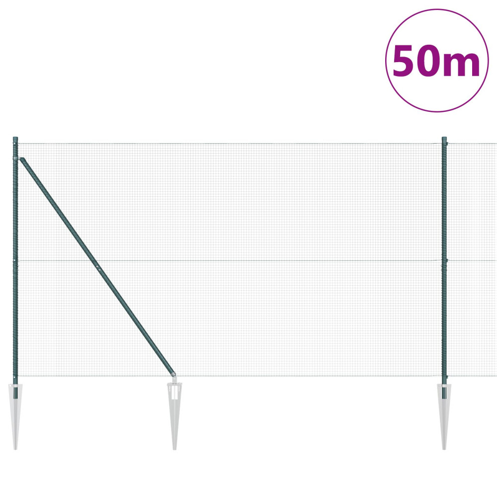 Produktbild för Svetsat trådgalleri med piggar 50 x 1,5 m PVC-belagda stål Grön