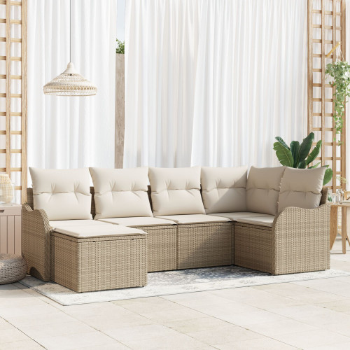vidaXL Trädgårdsoffset med kudde 6 pcs Beige och vit Poly rattan