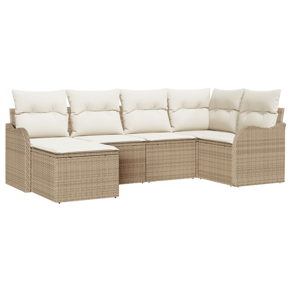Produktbild för Trädgårdsoffset med kudde 6 pcs Beige och vit Poly rattan