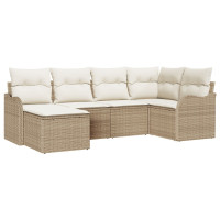 Produktbild för Trädgårdsoffset med kudde 6 pcs Beige och vit Poly rattan
