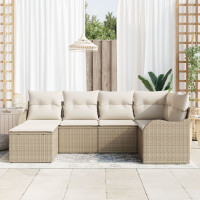 Produktbild för Trädgårdsoffset med kudde 6 pcs Beige och vit Poly rattan
