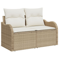 Produktbild för Trädgårdsoffset med kudde 6 pcs Beige och vit Poly rattan