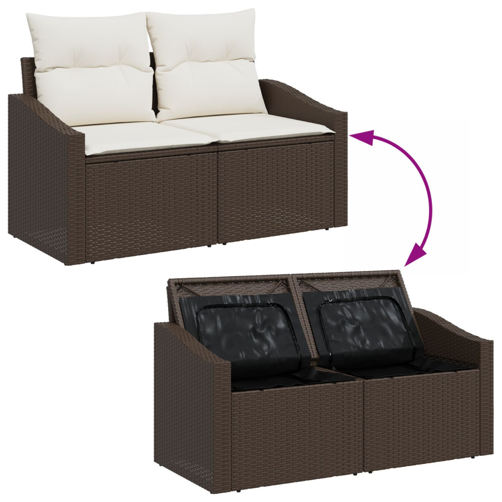 Produktbild för Trädgårdsoffset med kudde 6 pcs Brun och vit konstrotting