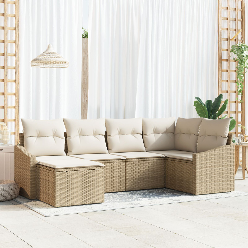 Produktbild för Trädgårdsmöbelset med kudde 6 pcs Beige och gräddfärgad