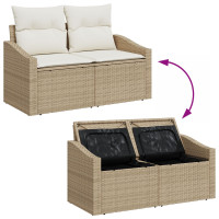 Produktbild för Trädgårdsmöbelset med kudde 6 pcs Beige och gräddfärgad