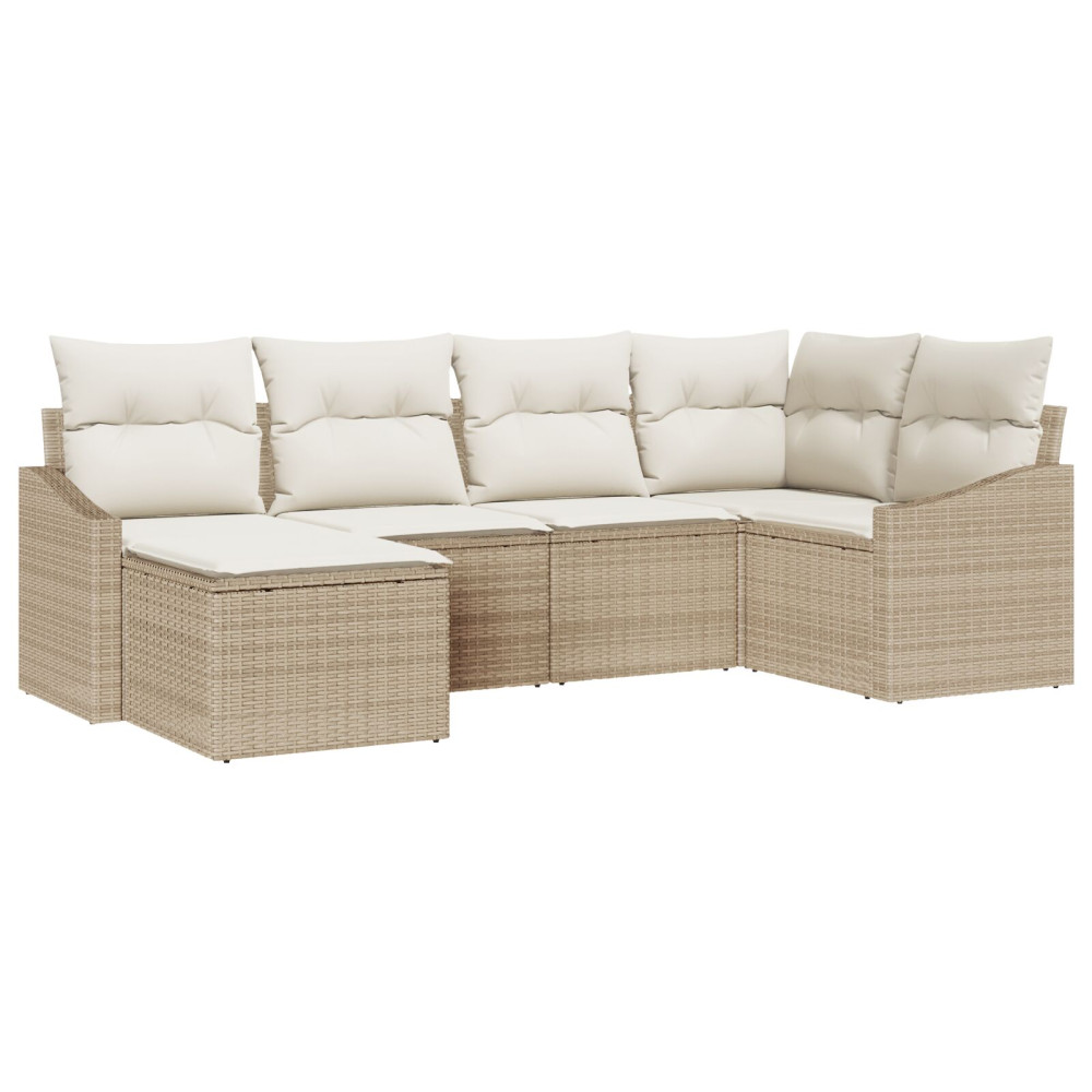 Produktbild för Trädgårdsmöbelset med kudde 6 pcs Beige och gräddfärgad
