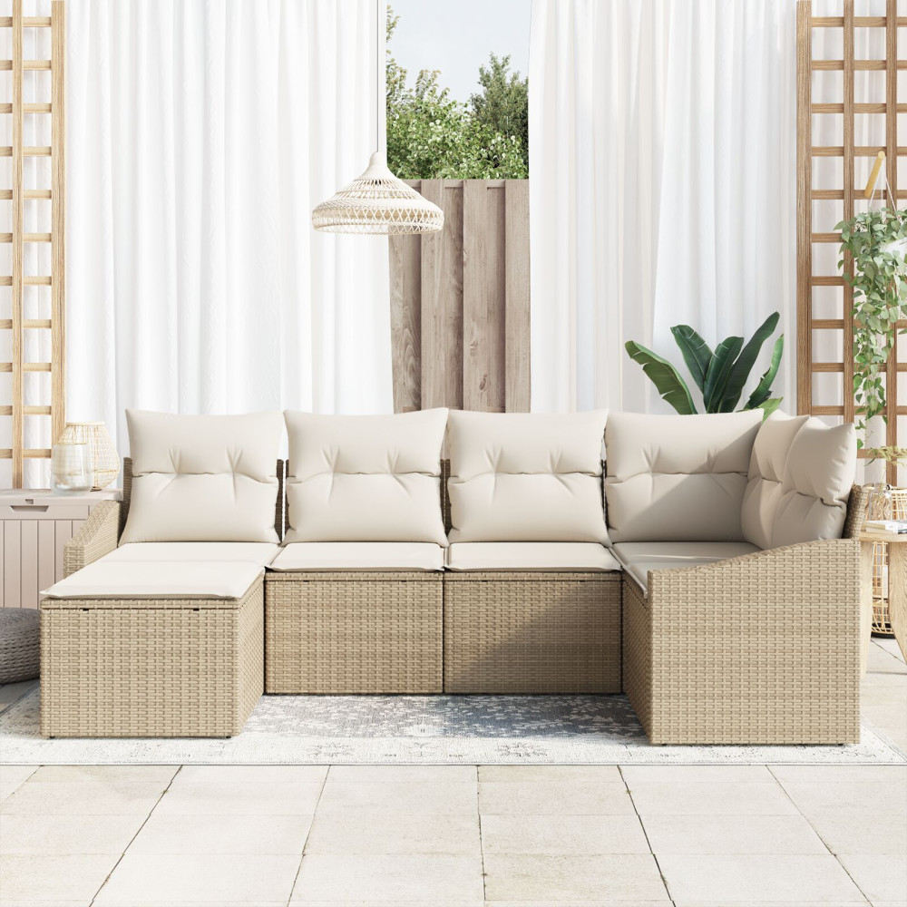 Produktbild för Trädgårdsmöbelset med kudde 6 pcs Beige och gräddfärgad