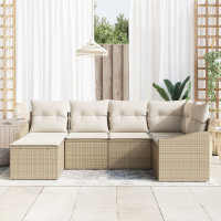 Produktbild för Trädgårdsmöbelset med kudde 6 pcs Beige och gräddfärgad