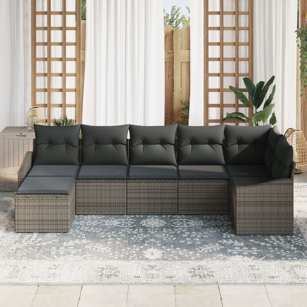Produktbild för Trädgårdsoffset med kudde med lagring 7 pcs Grå konstrotting