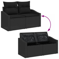 Produktbild för Trädgårdsoffset med kudde med lagring 7 pcs Svart konstrotting