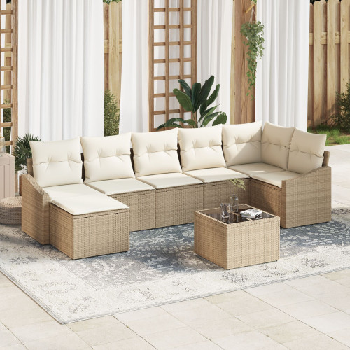 vidaXL Trädgårdsoffset 8 pcs Beige och gräddfärgad konstrotting