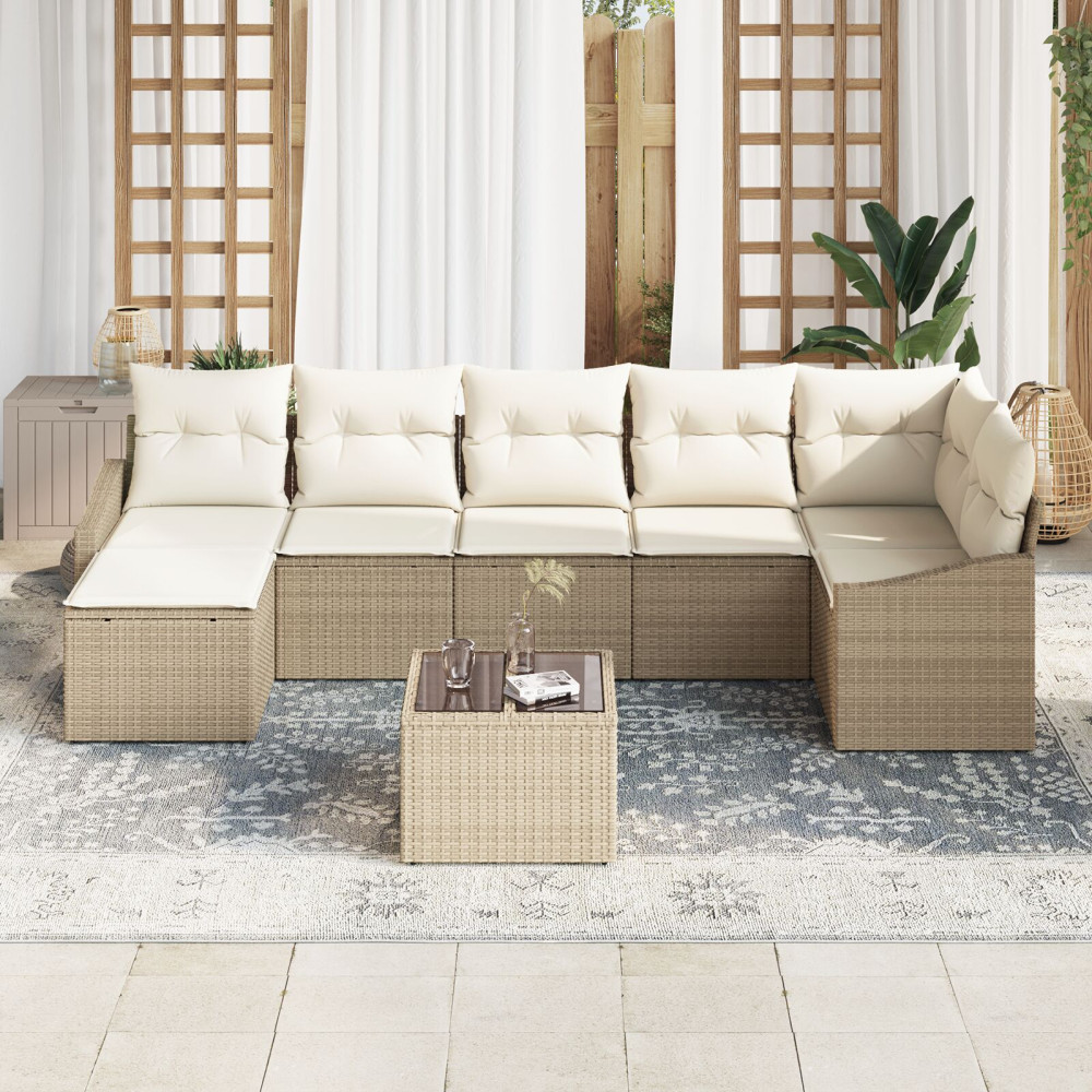Produktbild för Trädgårdsoffset 8 pcs Beige och gräddfärgad konstrotting