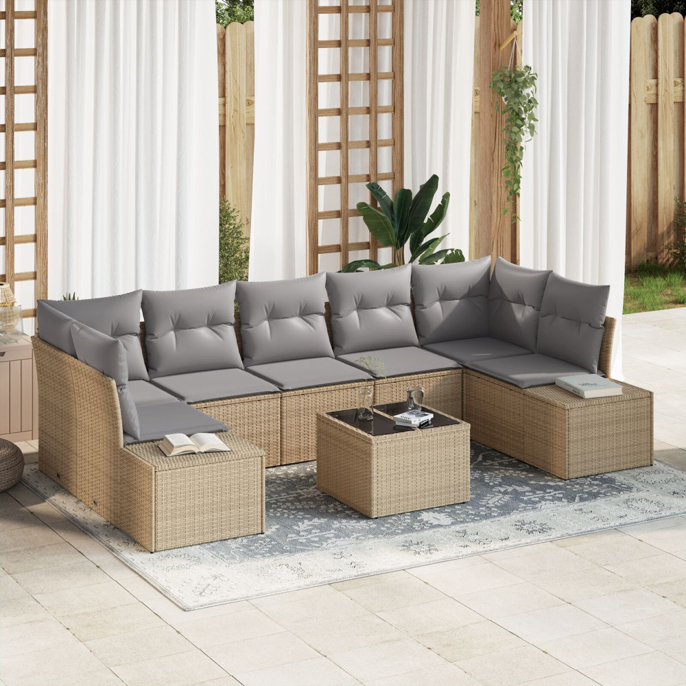 Produktbild för Trädgårdsoffset med kudde 8 pcs Beige och Grå konstrotting