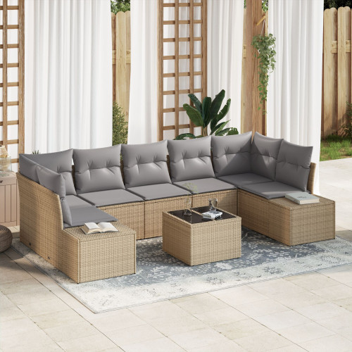 vidaXL Trädgårdsoffset med kudde 8 pcs Beige och Grå konstrotting