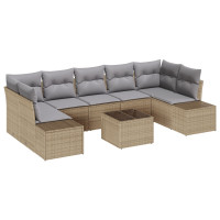 Produktbild för Trädgårdsoffset med kudde 8 pcs Beige och Grå konstrotting