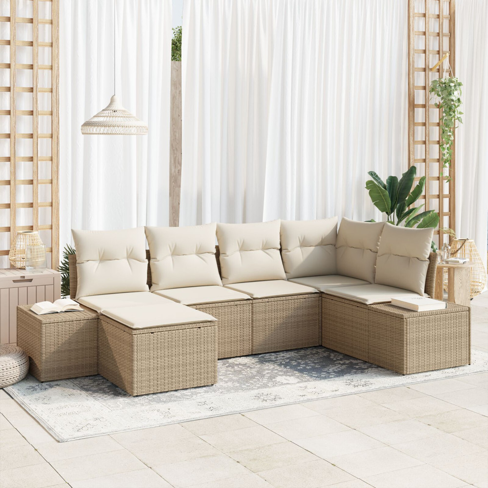 Produktbild för Trädgårdsoffset 6 pcs Beige och gräddfärgad konstrotting
