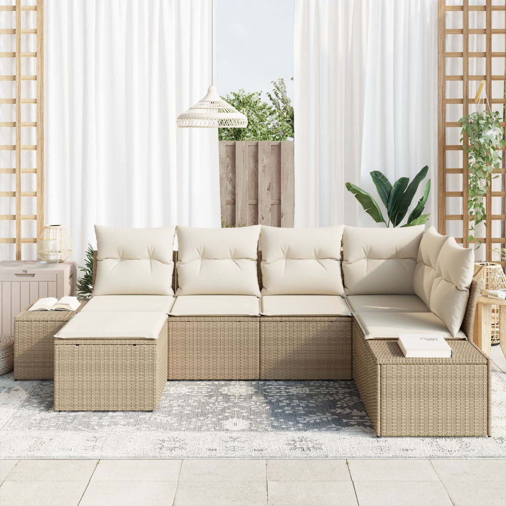 Produktbild för Trädgårdsoffset 6 pcs Beige och gräddfärgad konstrotting