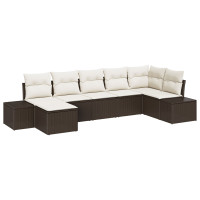 Produktbild för Trädgårdsoffset med kudde med lagring 7 pcs Brun Poly rattan