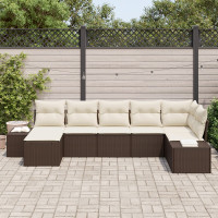 Produktbild för Trädgårdsoffset med kudde med lagring 7 pcs Brun Poly rattan
