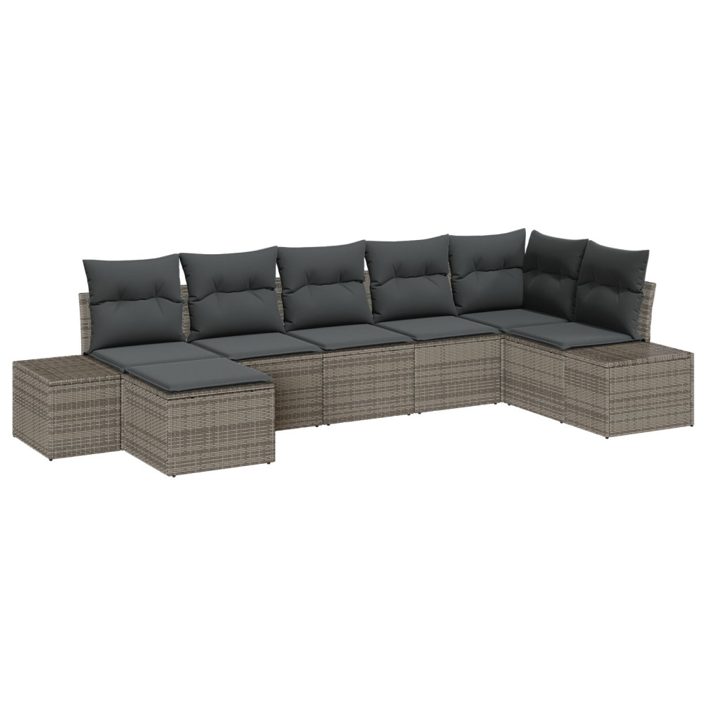 Produktbild för Trädgårdsoffset med kudde med lagring 7 pcs Grå Poly rattan