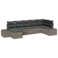 Produktbild för Trädgårdsoffset med kudde med lagring 7 pcs Grå Poly rattan