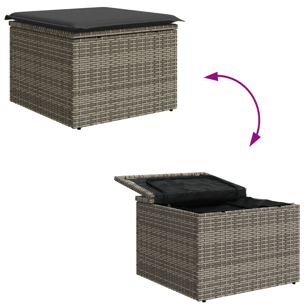 Produktbild för Trädgårdsoffset med kudde med lagring 4 pcs Grå konstrotting