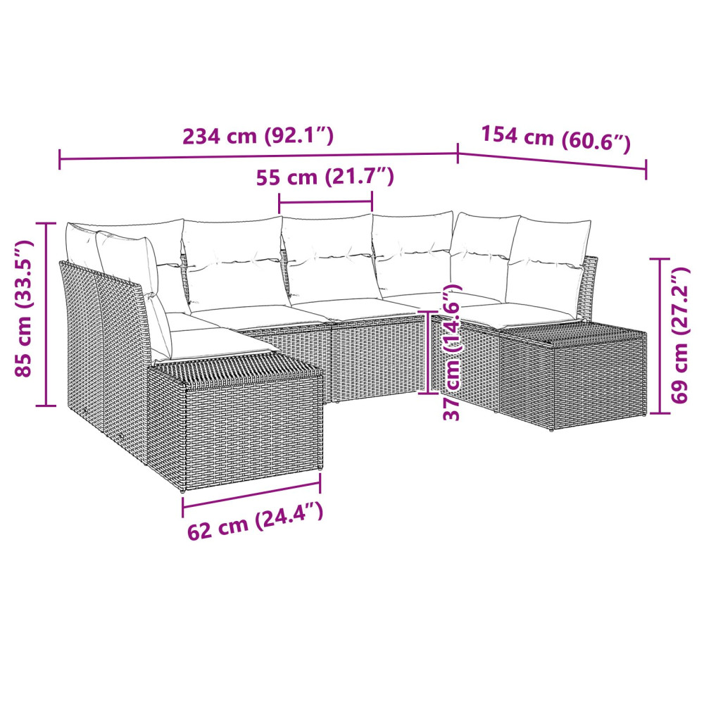 Produktbild för Trädgårdsoffset med lagring 6 pcs Svart och kräm Poly rattan