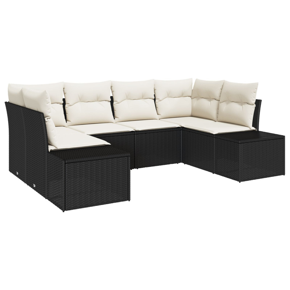 Produktbild för Trädgårdsoffset med lagring 6 pcs Svart och kräm Poly rattan