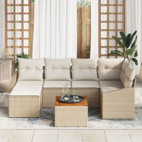 Produktbild för Trädgårdsoffset 7 pcs Beige och gräddfärgad konstrotting