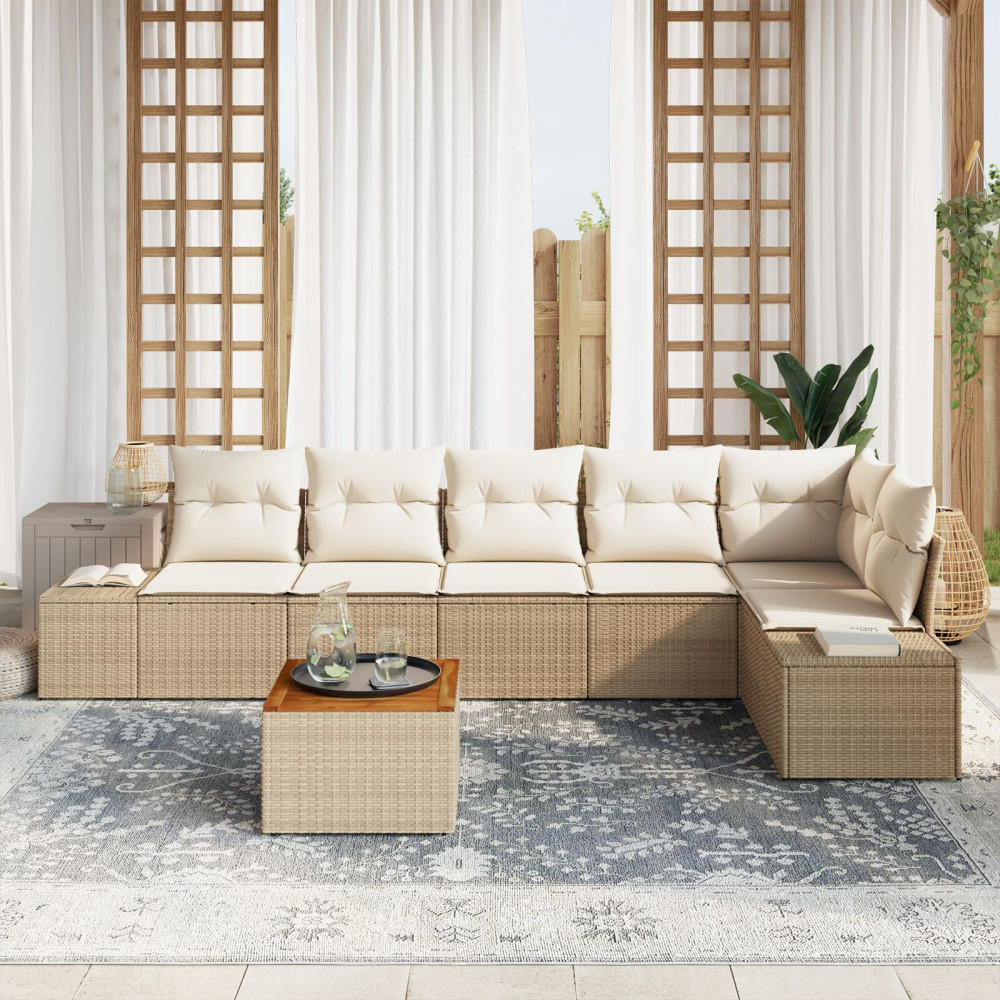 Produktbild för Trädgårdsoffset 7 pcs Beige och gräddfärgad konstrotting