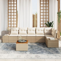 Produktbild för Trädgårdsoffset 7 pcs Beige och gräddfärgad konstrotting