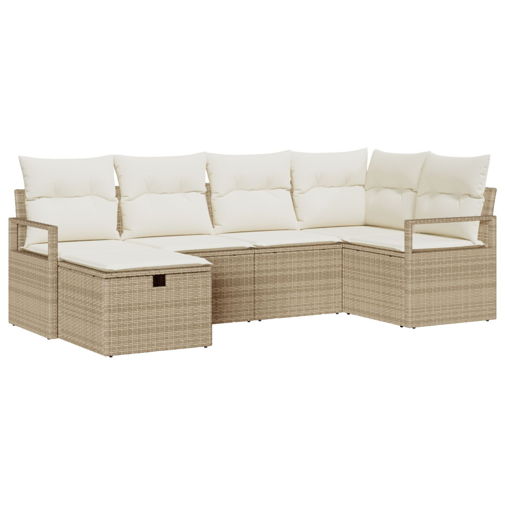 Produktbild för Trädgårdsoffset med kudde med lagring 6 pcs Beige Poly rattan
