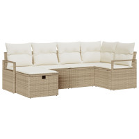 Produktbild för Trädgårdsoffset med kudde med lagring 6 pcs Beige Poly rattan