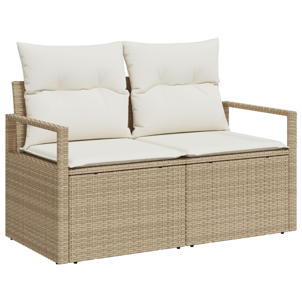 Produktbild för Trädgårdsoffset med kudde med lagring 6 pcs Beige Poly rattan