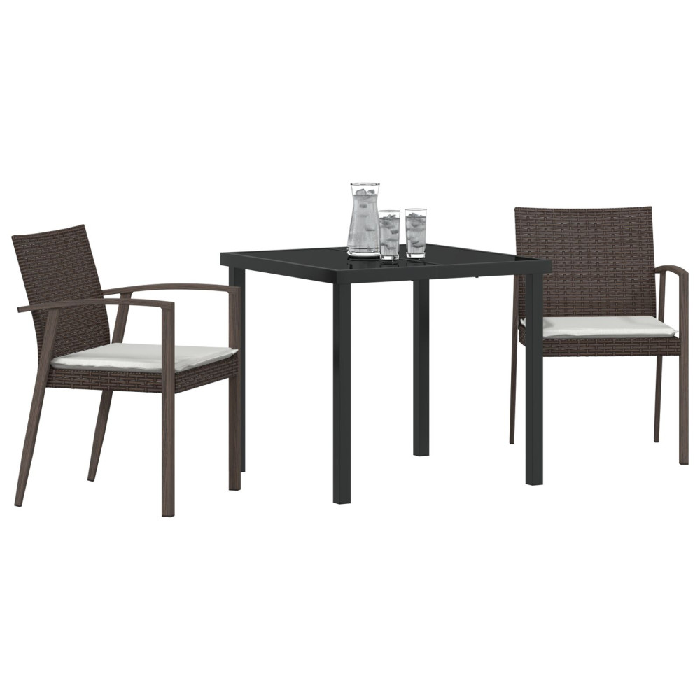 Produktbild för Trädgårdsmöbelset 3 pcs Brun och svart PE Rattan