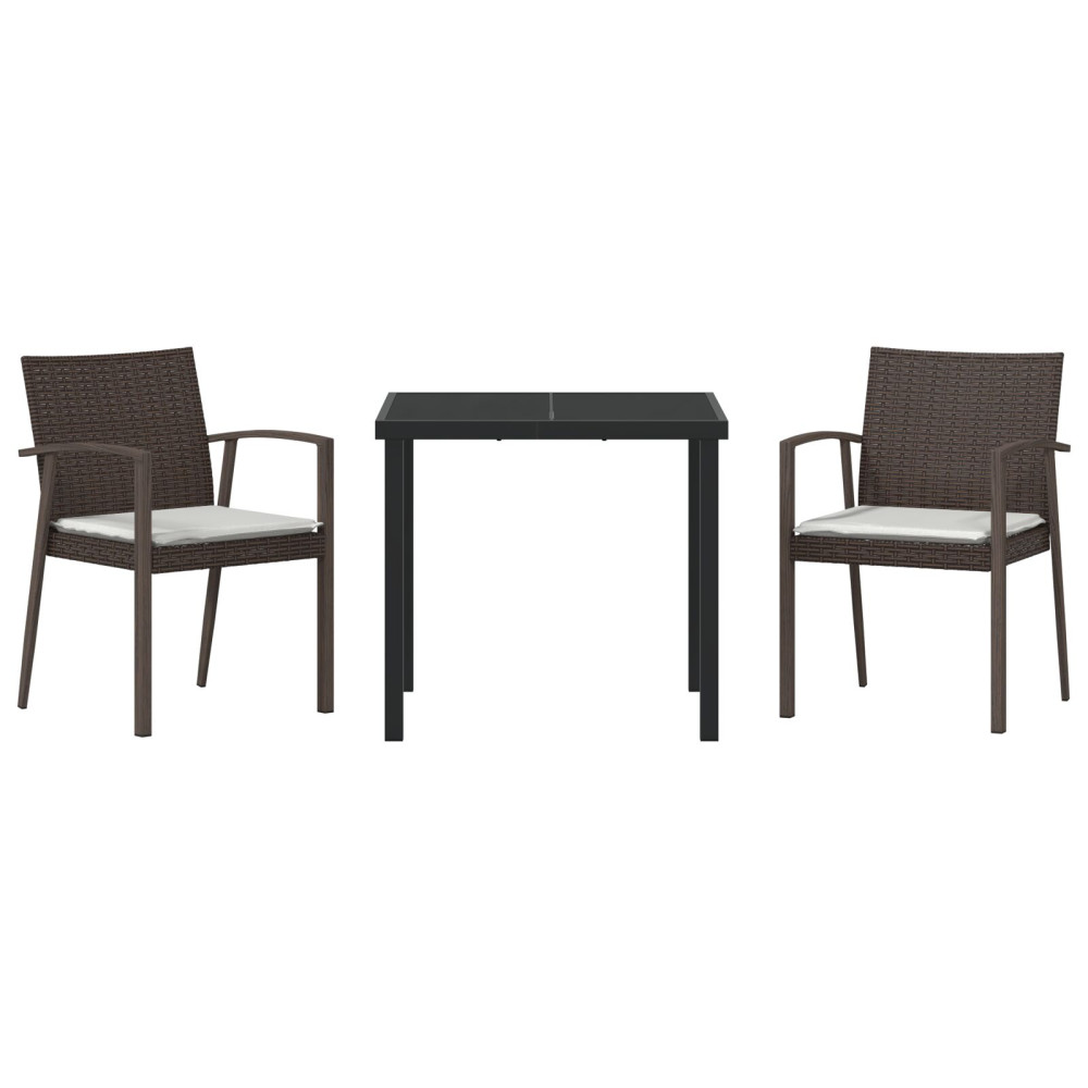 Produktbild för Trädgårdsmöbelset 3 pcs Brun och svart PE Rattan