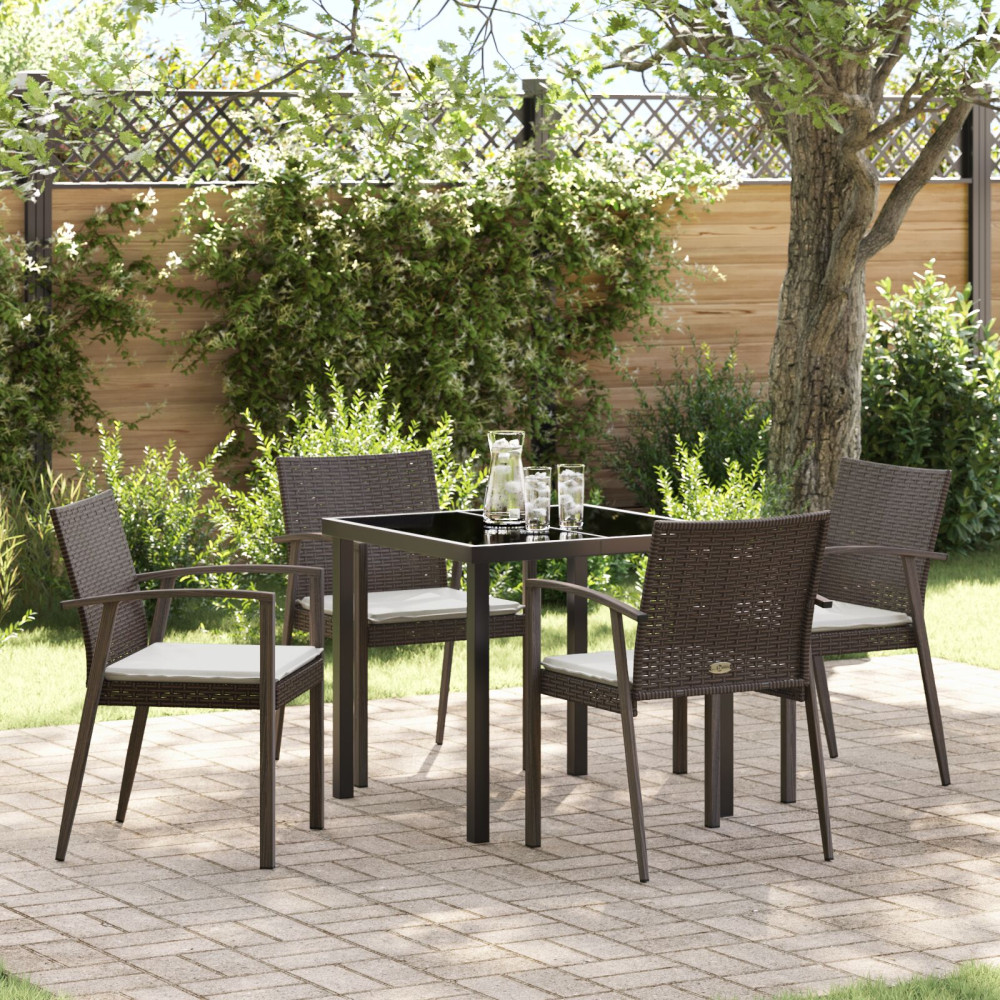 Produktbild för Trädgårdsmöbelset 5 pcs Brun och svart PE Rattan