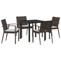 Produktbild för Trädgårdsmöbelset 5 pcs Brun och svart PE Rattan