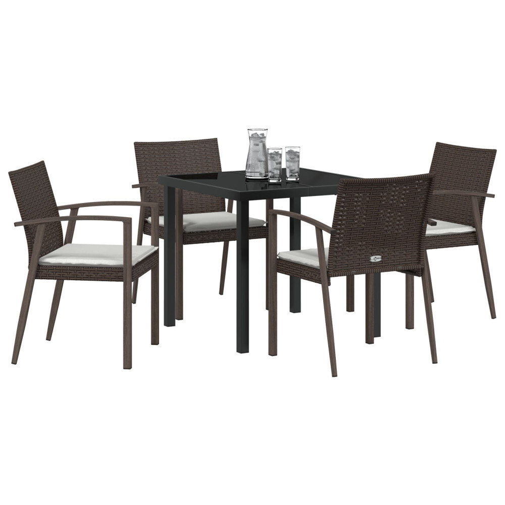 Produktbild för Trädgårdsmöbelset 5 pcs Brun och svart PE Rattan