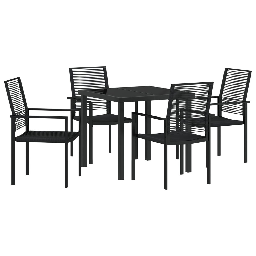 Produktbild för Trädgårdsmöbelset 5 pcs Svart Pulverlackerat stål