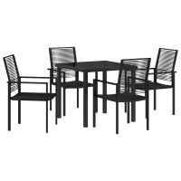 Produktbild för Trädgårdsmöbelset 5 pcs Svart Pulverlackerat stål