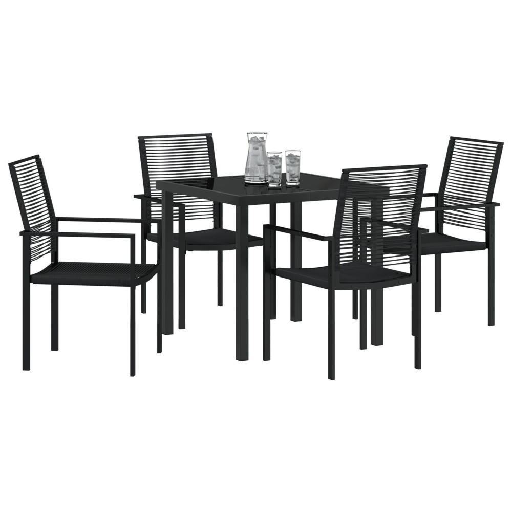 Produktbild för Trädgårdsmöbelset 5 pcs Svart Pulverlackerat stål