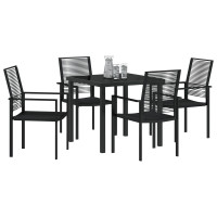 Produktbild för Trädgårdsmöbelset 5 pcs Svart Pulverlackerat stål