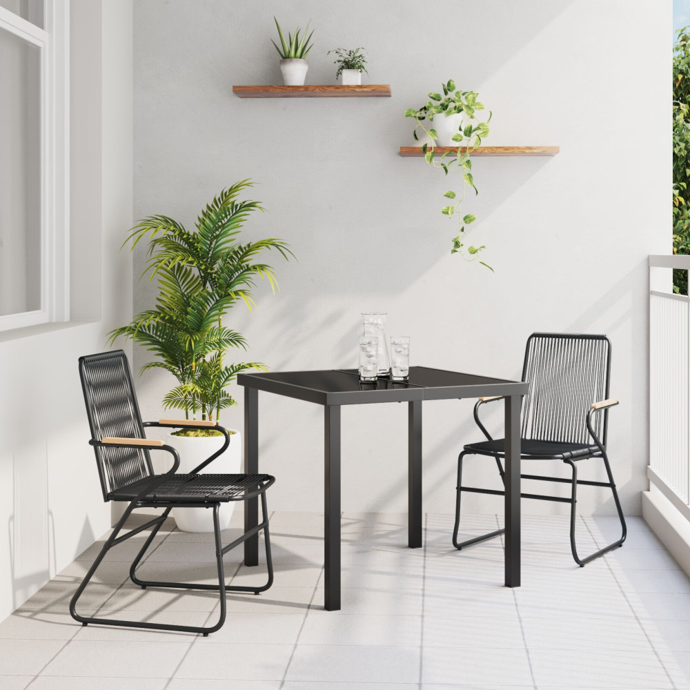 Produktbild för Trädgårdsmöbelset 3 pcs Svart Pulverlackerat stål