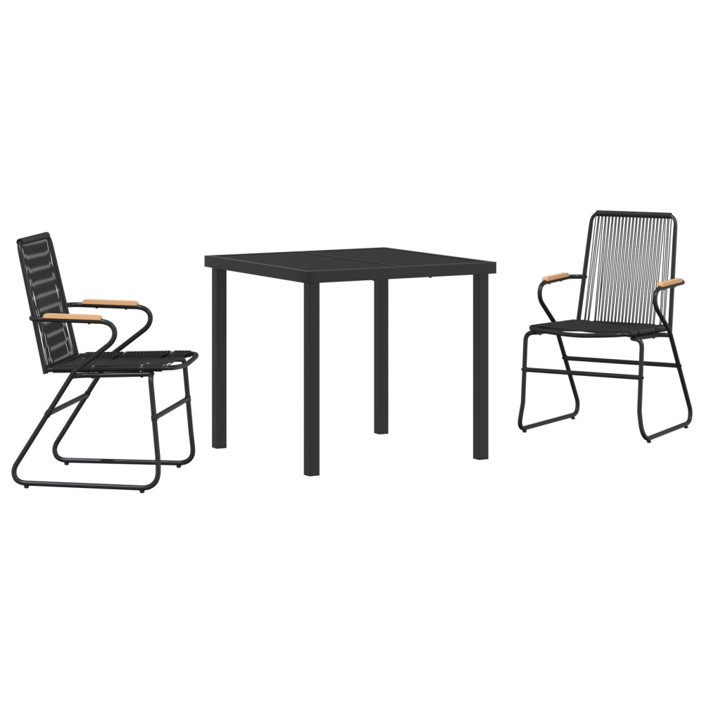 Produktbild för Trädgårdsmöbelset 3 pcs Svart Pulverlackerat stål