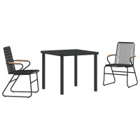 Produktbild för Trädgårdsmöbelset 3 pcs Svart Pulverlackerat stål