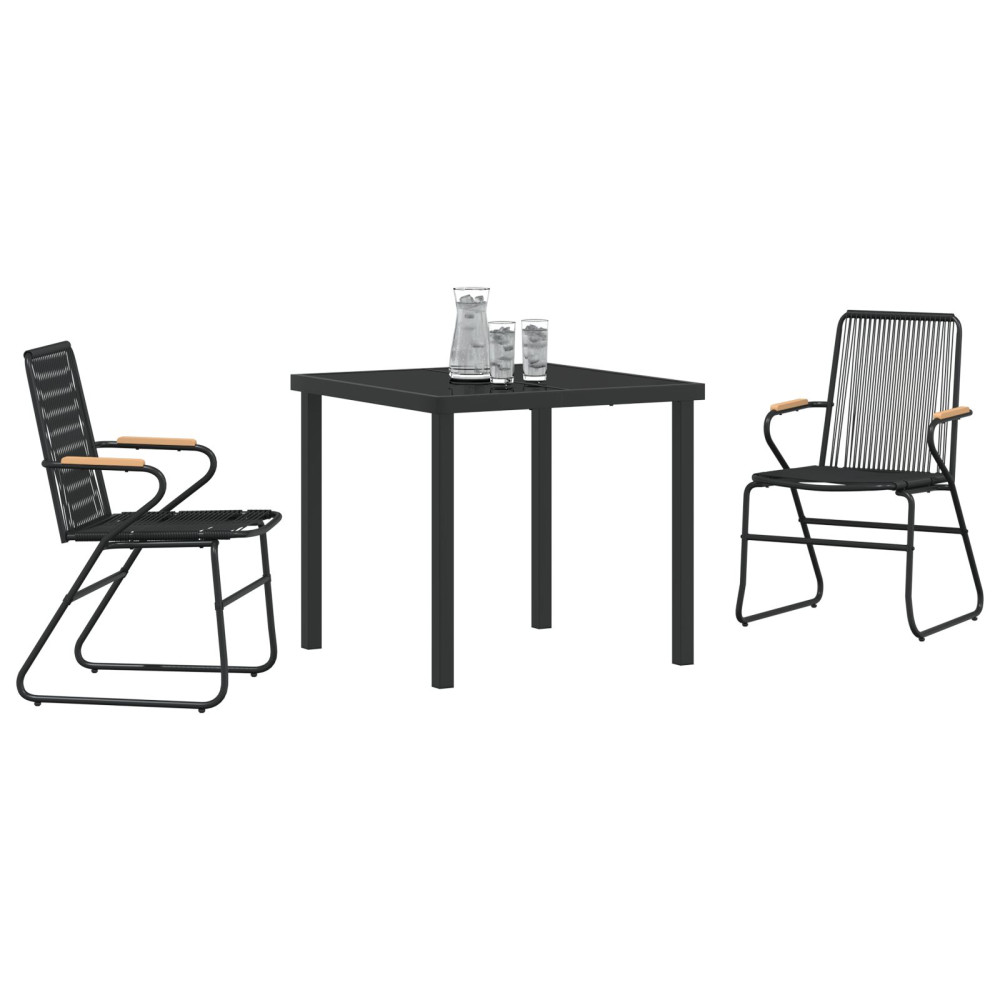 Produktbild för Trädgårdsmöbelset 3 pcs Svart Pulverlackerat stål