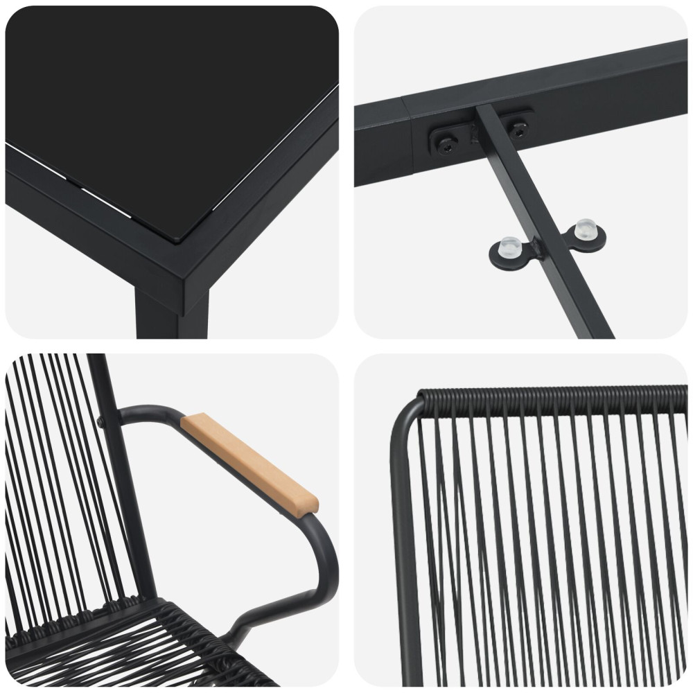 Produktbild för Trädgårdsmöbelset 3 pcs Svart Pulverlackerat stål