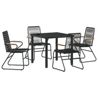 Produktbild för Trädgårdsmöbelset 5 pcs Svart Pulverlackerat stål